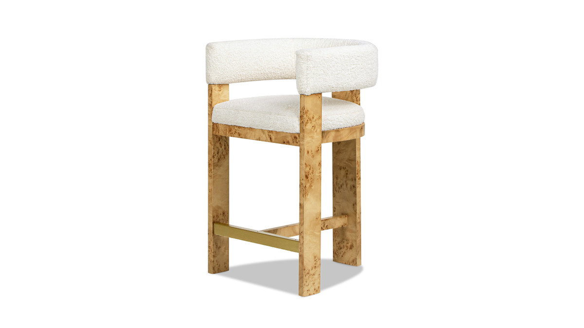 jennifer taylor home Vavona 26.5" Burl Wood Upholstered Barrel Back Counter Height Bar Stool Polar Off-White