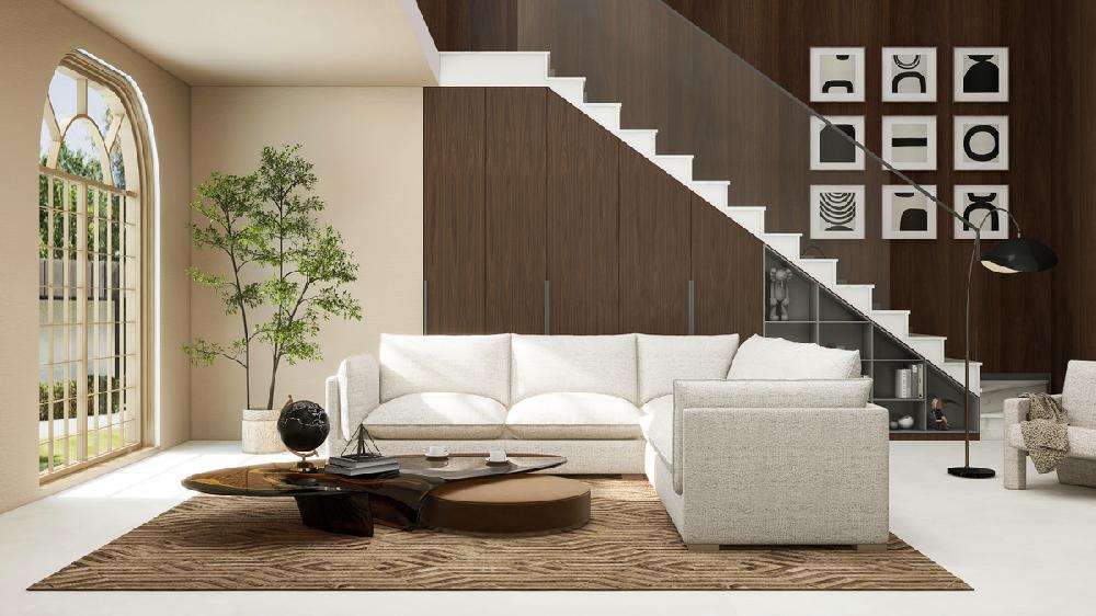 Jennifer Taylor Home Ventana 116" Modern Pillow Arm Feather/Memory Foam Fill 3-Piece Corner Sectional Sofa Wheat Cream Beige