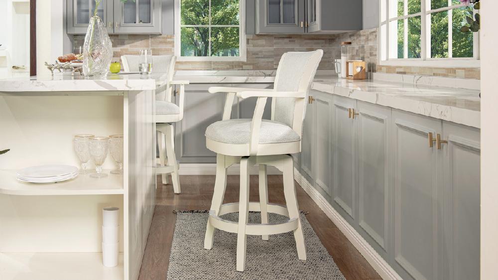 Jennifer Taylor Home Williams 27” Swivel Counter Height Bar Stool With White Oak Wood Frame White Pepper