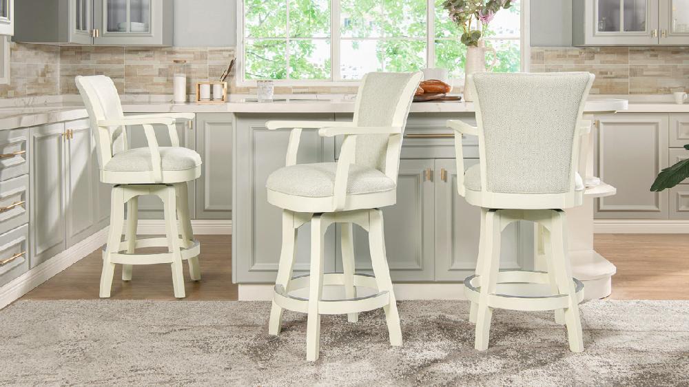 Jennifer Taylor Home Williams 27” Swivel Counter Height Bar Stool With White Oak Wood Frame White Pepper
