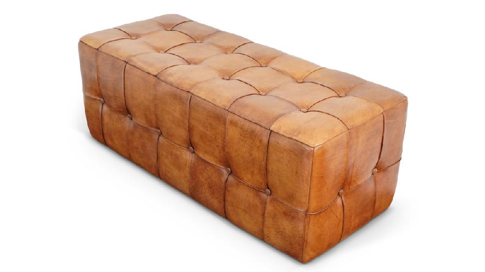 Jennifer Taylor Home Winslow 47" Genuine Leather Tufted Bench With Teak Wood Frame