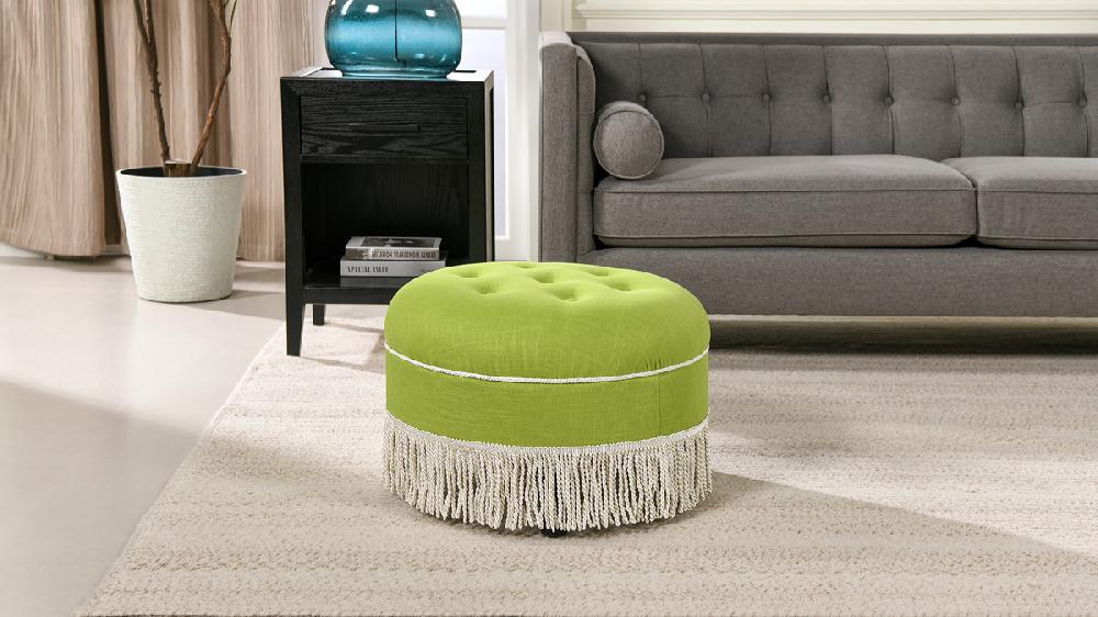Jennifer Taylor Home Yolanda 24" Round Upholstered Accent Ottoman Bright Chartreuse