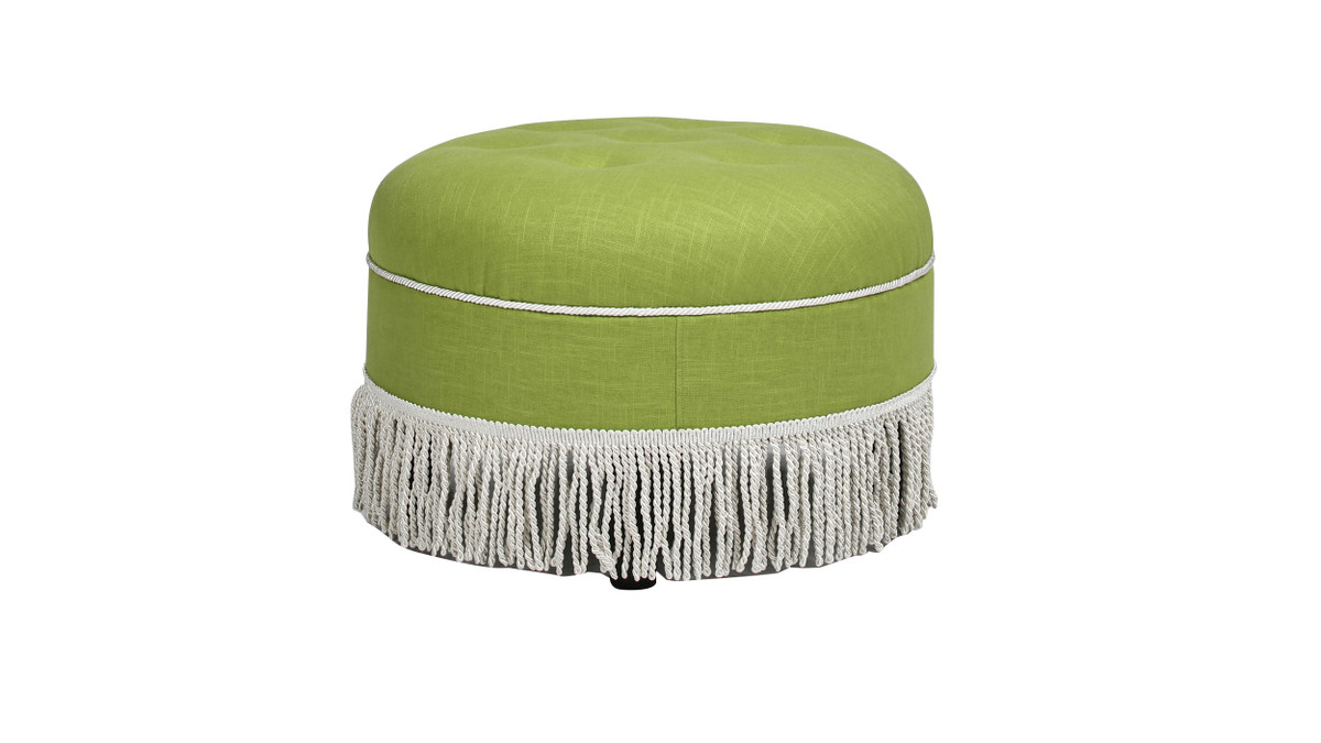 jennifer taylor home Yolanda 24" Round Upholstered Accent Ottoman Bright Chartreuse