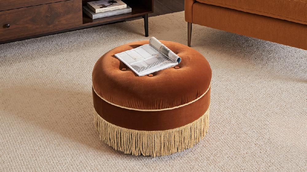 Jennifer Taylor Home Yolanda 24" Round Upholstered Accent Ottoman Burnt Orange