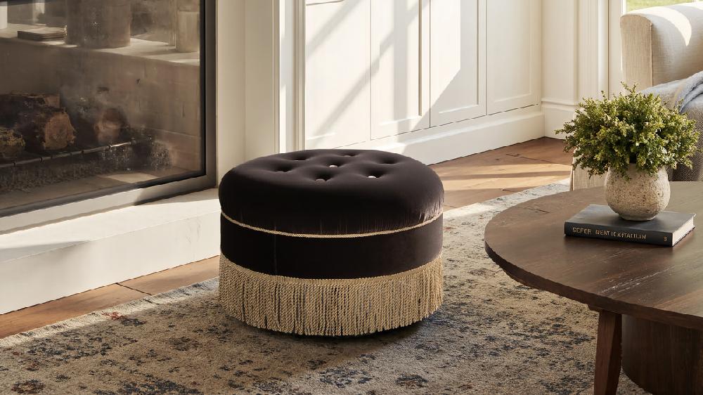 Jennifer Taylor Home Yolanda 24" Round Upholstered Accent Ottoman Deep Brown