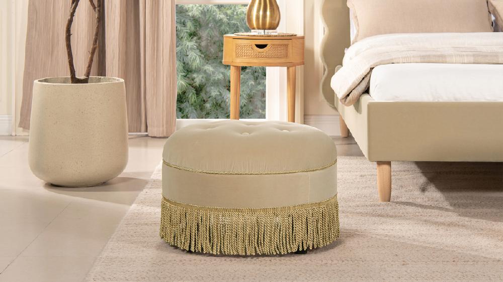 Jennifer Taylor Home Yolanda 24" Round Upholstered Accent Ottoman Fawn Brown