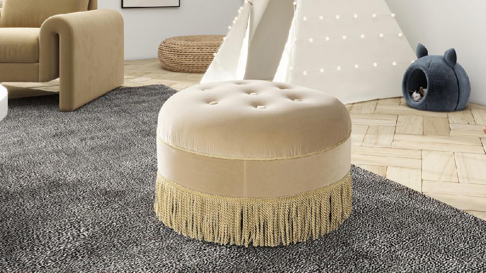 Jennifer Taylor Home Yolanda 24" Round Upholstered Accent Ottoman Fawn Brown