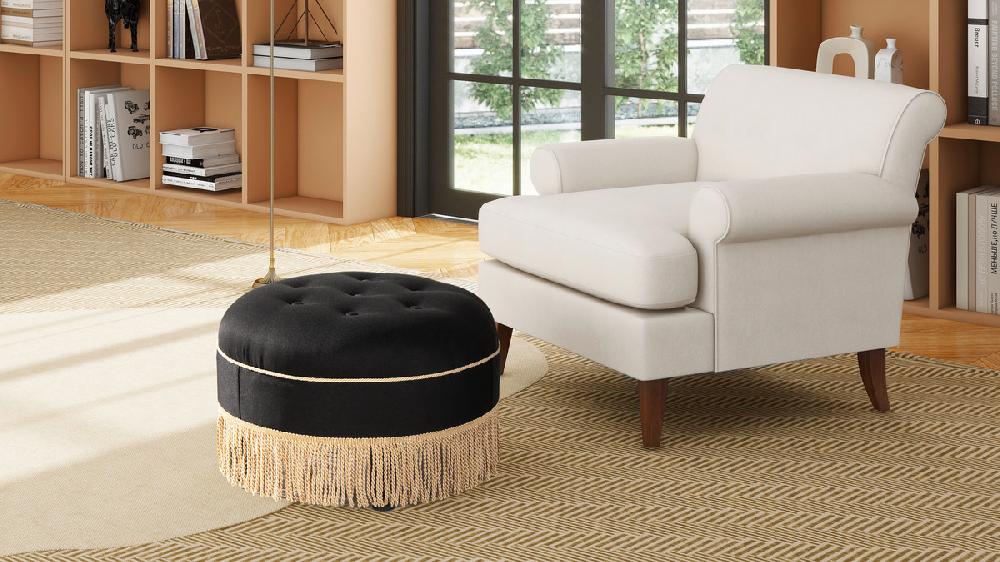 Jennifer Taylor Home Yolanda 24" Round Upholstered Accent Ottoman Jet Black
