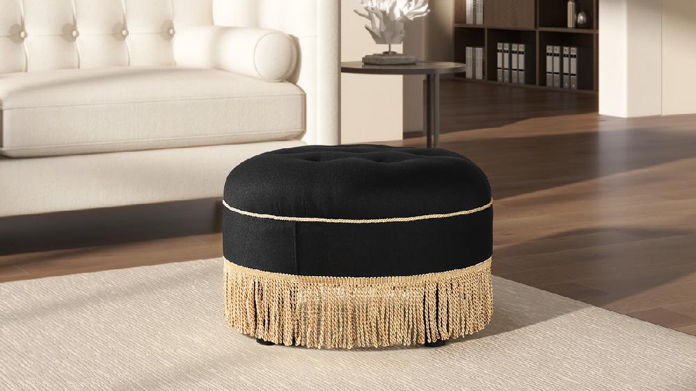 Jennifer Taylor Home Yolanda 24" Round Upholstered Accent Ottoman Jet Black
