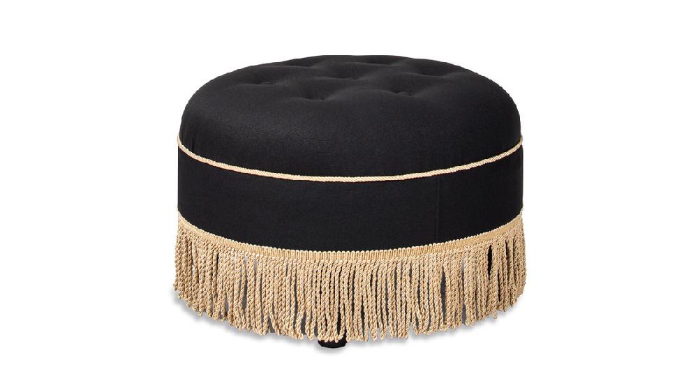 jennifer taylor home Yolanda 24" Round Upholstered Accent Ottoman Jet Black