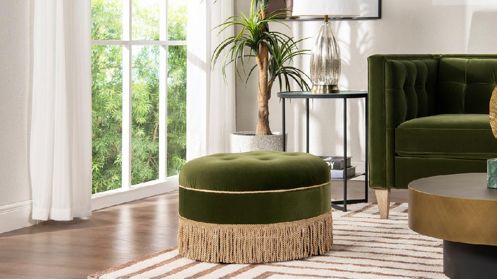 Jennifer Taylor Home Yolanda 24" Round Upholstered Accent Ottoman Olive Green