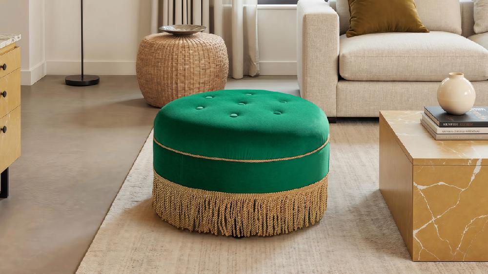 Jennifer Taylor Home Yolanda 24" Round Upholstered Accent Ottoman Ultramarine Green
