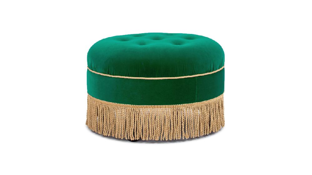 jennifer taylor home Yolanda 24" Round Upholstered Accent Ottoman Ultramarine Green