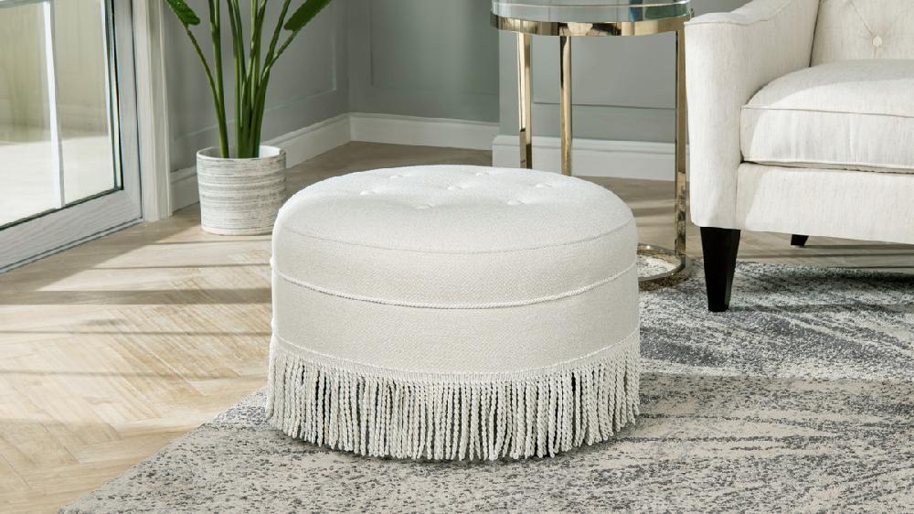 Jennifer Taylor Home Yolanda Upholstered Round Accent Ottoman Alabaster Off White