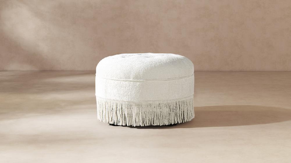 Jennifer Taylor Home Yolanda Upholstered Round Accent Ottoman Almond White