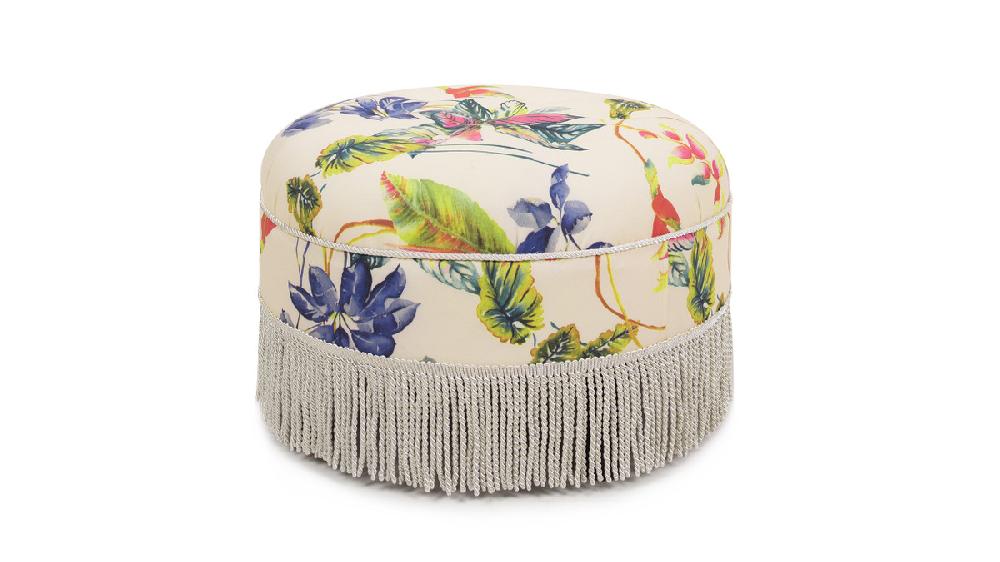 jennifer taylor home Yolanda Upholstered Round Accent Ottoman Beige & Tropical Floral