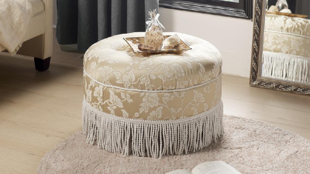 Jennifer Taylor Home Yolanda Upholstered Round Accent Ottoman Champagne Beige Floral
