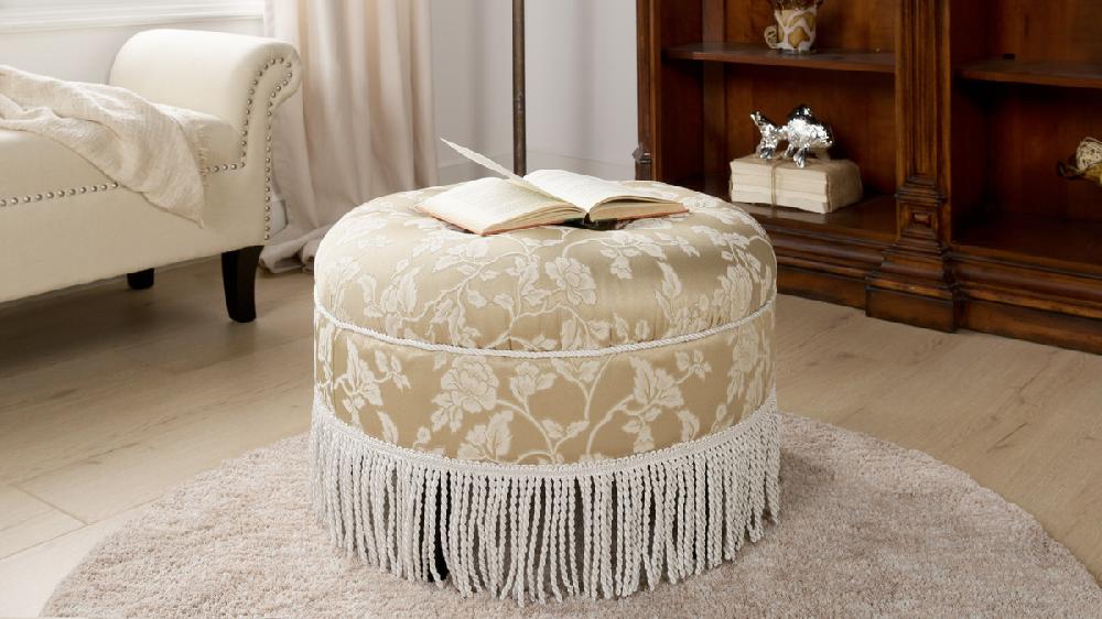 Jennifer Taylor Home Yolanda Upholstered Round Accent Ottoman Champagne Beige Floral