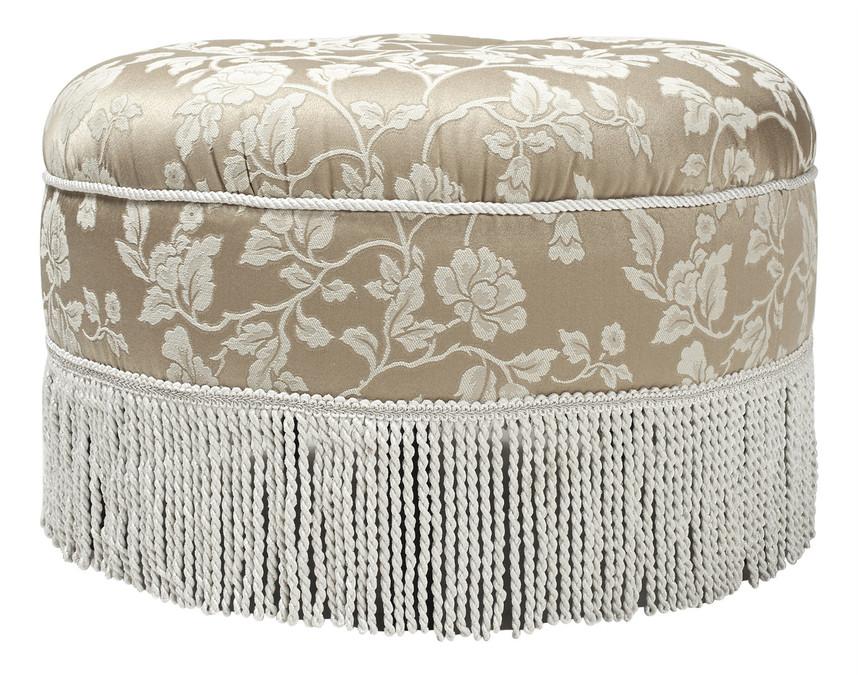 Jennifer Taylor Home Yolanda Upholstered Round Accent Ottoman Champagne Beige Floral