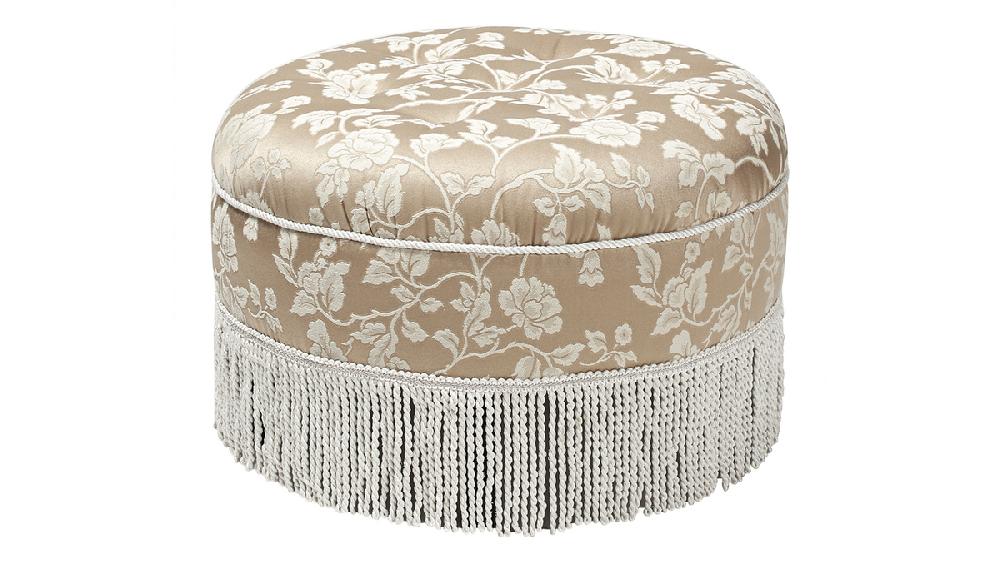 jennifer taylor home Yolanda Upholstered Round Accent Ottoman Champagne Beige Floral