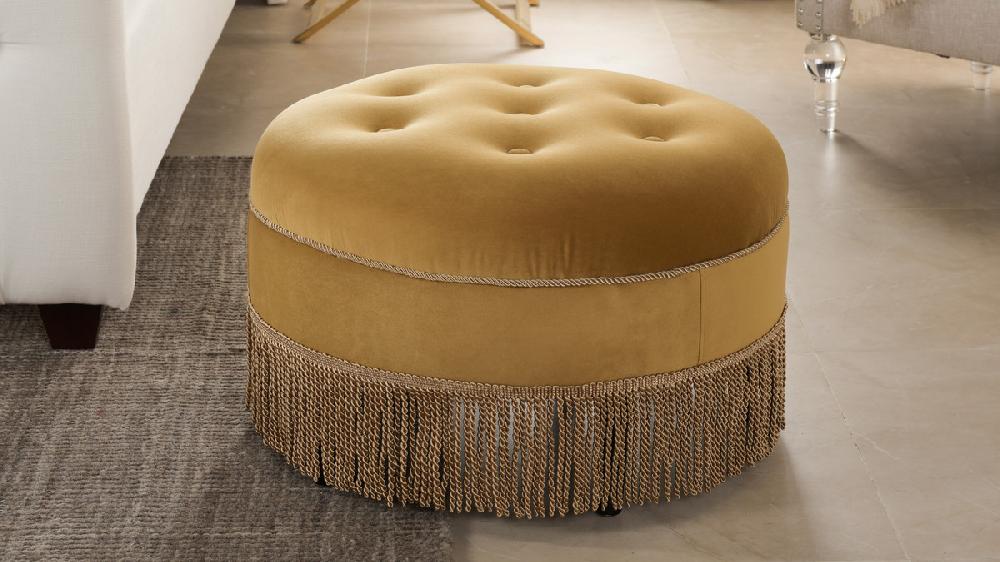 Jennifer Taylor Home Yolanda Upholstered Round Accent Ottoman Gold