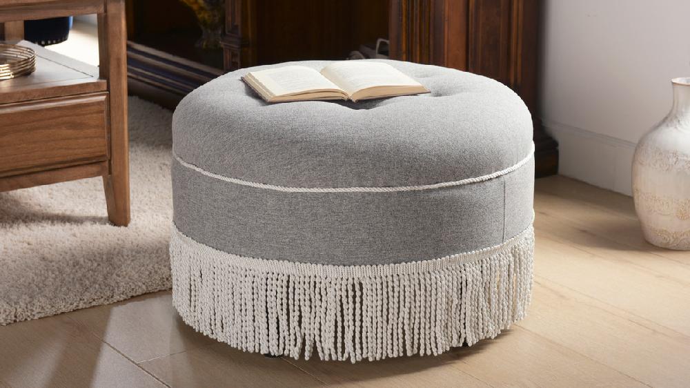 Jennifer Taylor Home Yolanda Upholstered Round Accent Ottoman Light Grey