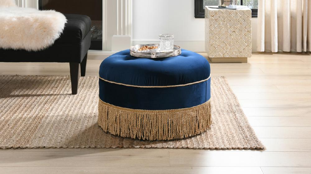 Jennifer Taylor Home Yolanda Upholstered Round Accent Ottoman Navy Blue