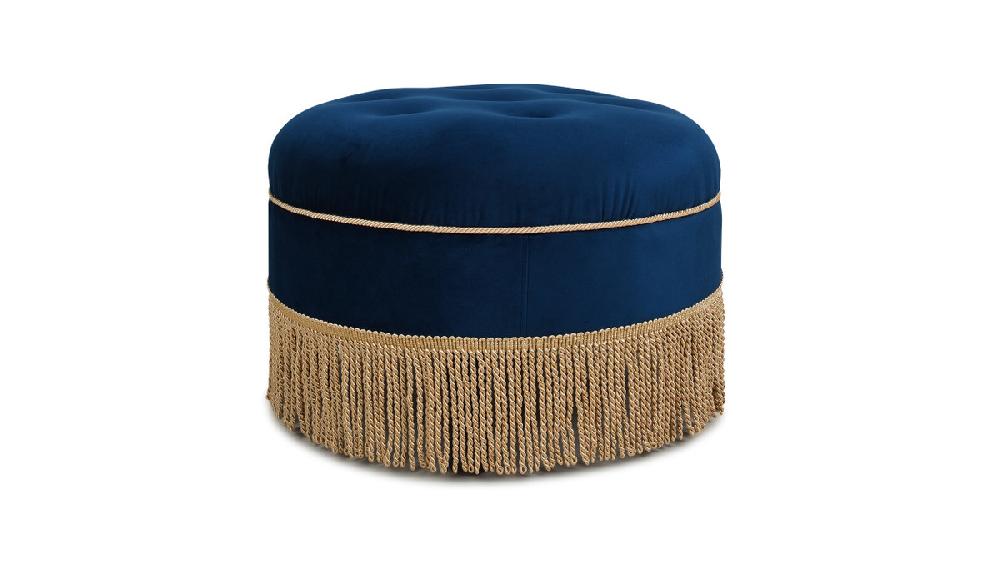 Jennifer Taylor Home Yolanda Upholstered Round Accent Ottoman Navy Blue