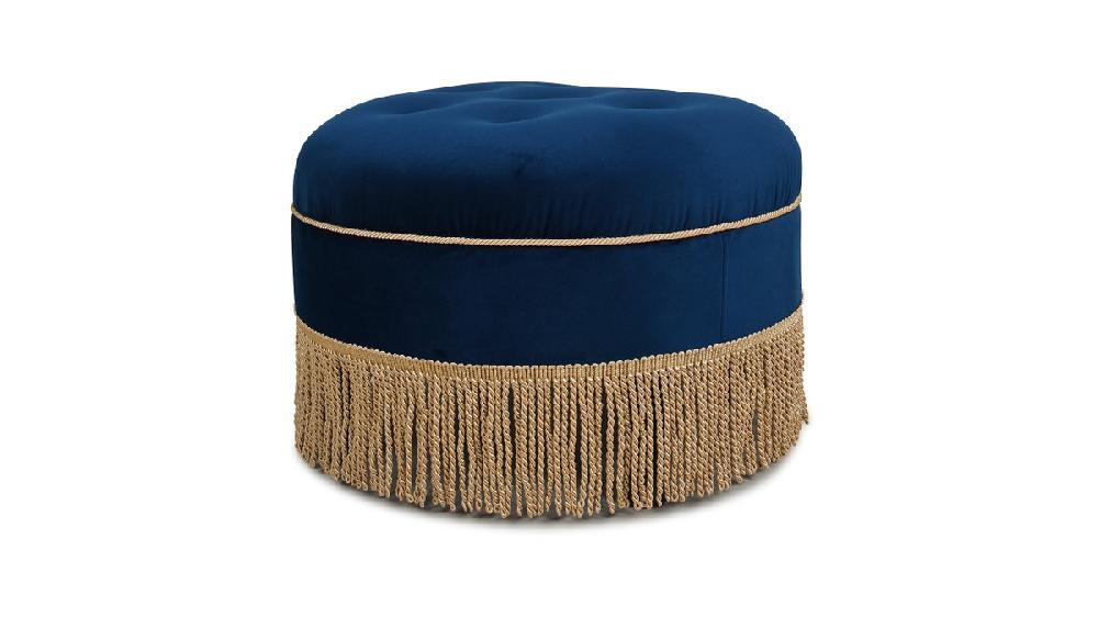 jennifer taylor home Yolanda Upholstered Round Accent Ottoman Navy Blue