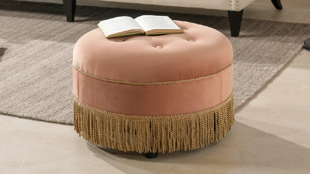 Jennifer Taylor Home Yolanda Upholstered Round Accent Ottoman Peach Orange