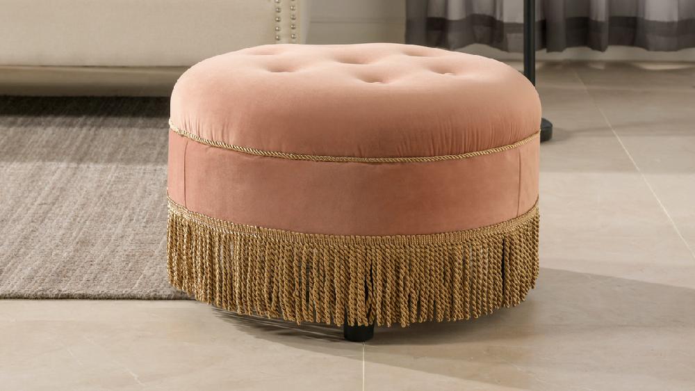 Jennifer Taylor Home Yolanda Upholstered Round Accent Ottoman Peach Orange