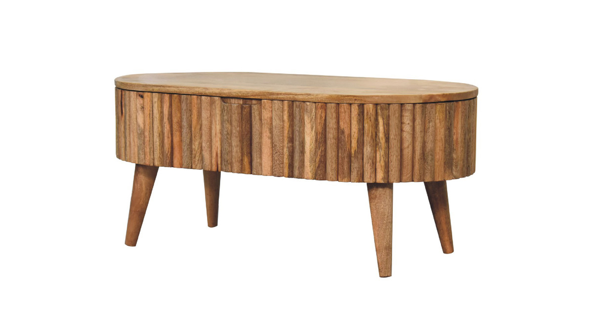 Jennifer Taylor Home Zevi 33.46" Solid Mango Wood Oval Coffee Table With Fluted Detailing And Lift-Top Storage