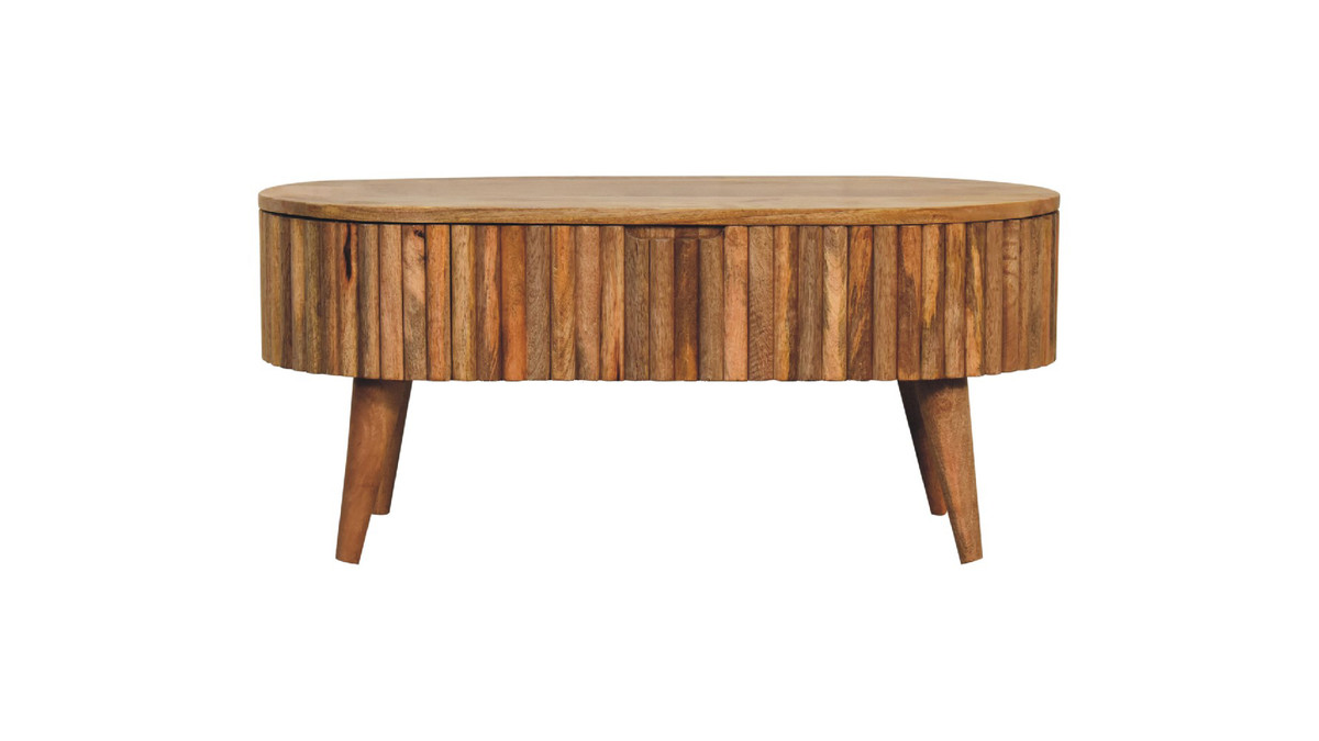 jennifer taylor home Zevi 33.46" Solid Mango Wood Oval Coffee Table with Fluted Detailing and Lift-Top Storage