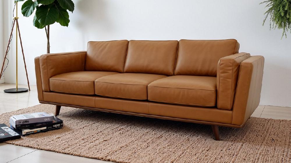 Jennifer Taylor Home Zevon 90.4" Genuine Leather Sofa With Track Arms And Tapered Wood Legs