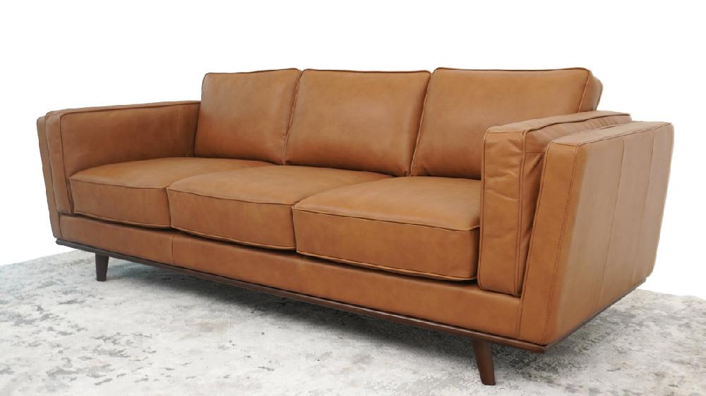 Jennifer Taylor Home Zevon 90.4" Genuine Leather Sofa With Track Arms And Tapered Wood Legs