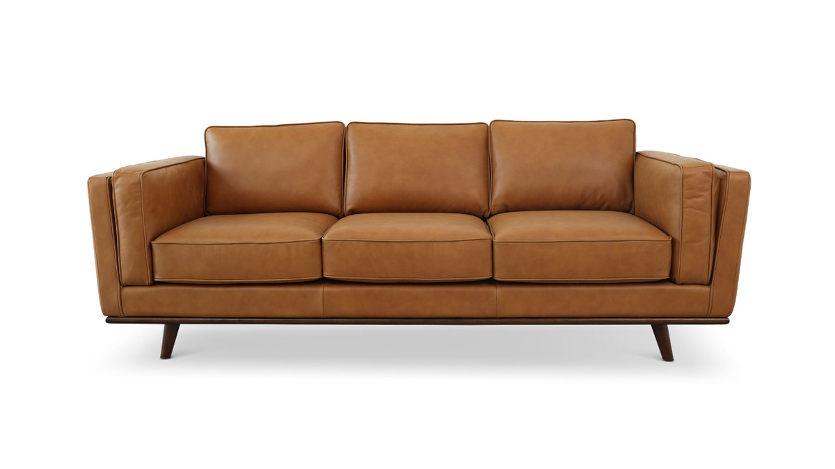 jennifer taylor home Zevon 90.4" Genuine Leather Sofa with Track Arms and Tapered Wood Legs