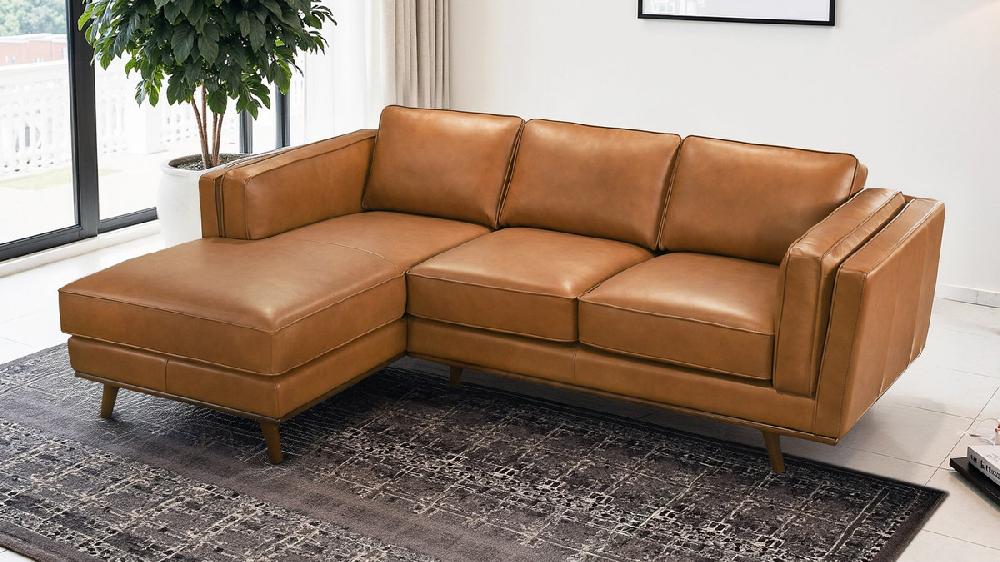 Jennifer Taylor Home Zevon 90.9" Genuine Leather Left-Facing Sectional Sofa With Chaise