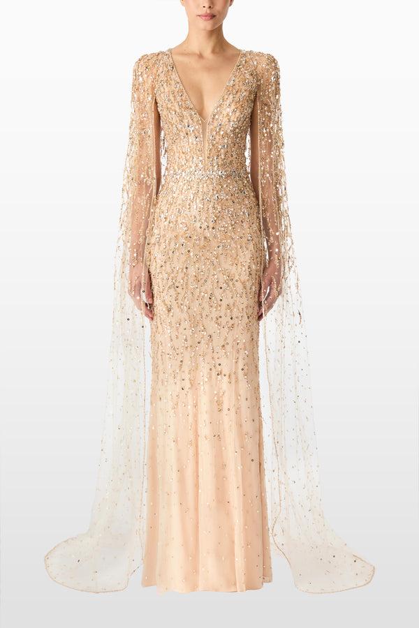 Jenny Packham Kasai Gold Floor-Length Gown Dress ILLUSION 820/GOLD 172