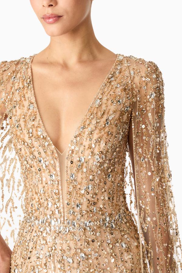 Jenny Packham Kasai Gold Floor-Length Gown Dress ILLUSION 820/GOLD 172