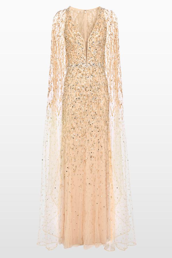 jenny packham Kasai Gold Floor-Length Gown Dress ILLUSION 820/GOLD 172