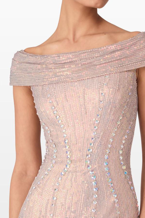 Jenny Packham Nile Off-Shoulder Floor-Length Gown Dress LIQUORICE 2033