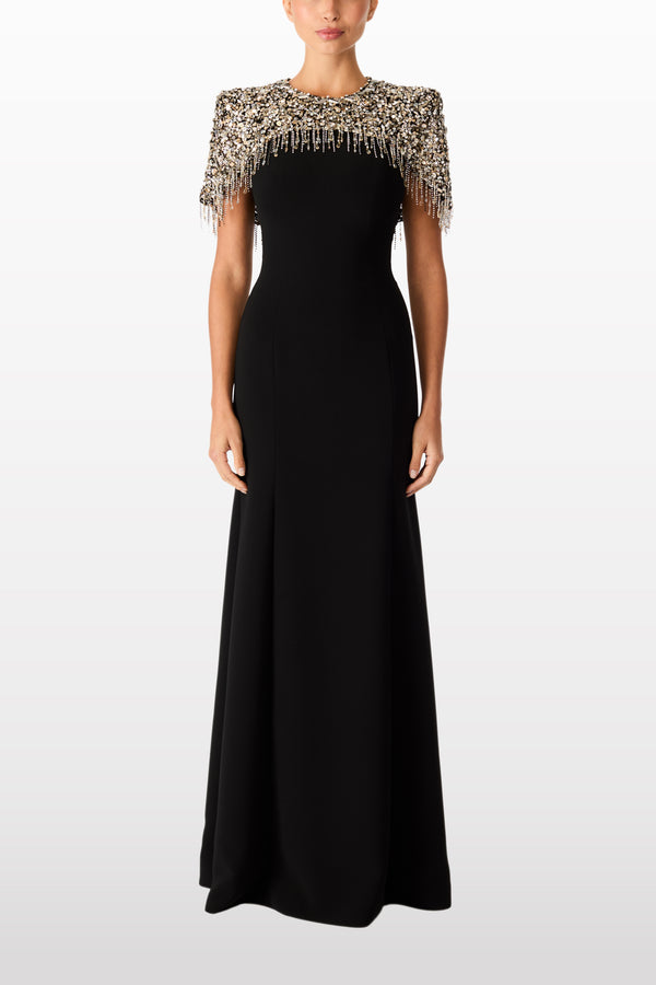 Jenny Packham Rana Floor-Length Gown Dress LIQUORICE 2033