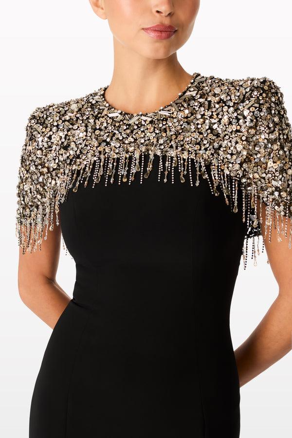 Jenny Packham Rana Floor-Length Gown Dress LIQUORICE 2033