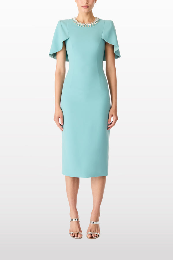 Jenny Packham Thalia Cape-Style Sleeved Dress Dress BLUE HORIZON 1073