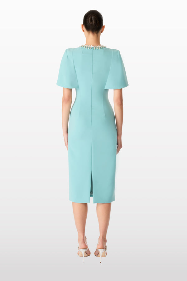 Jenny Packham Thalia Cape-Style Sleeved Dress Dress BLUE HORIZON 1073