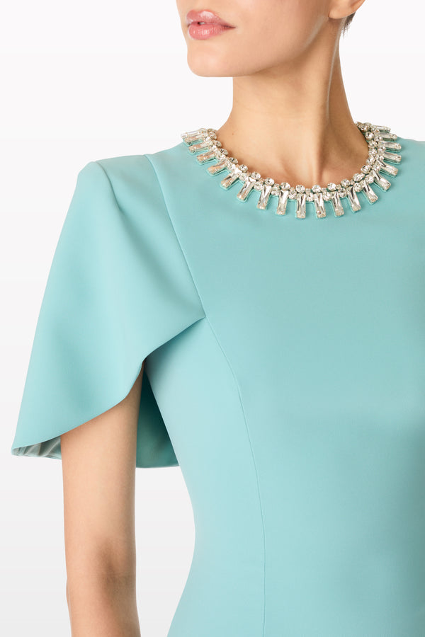 Jenny Packham Thalia Cape-Style Sleeved Dress Dress BLUE HORIZON 1073