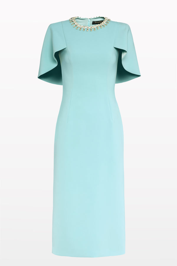 jenny packham Thalia Cape-Style Sleeved Dress Dress BLUE HORIZON 1073