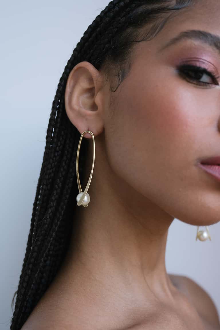jenny yoo Danna Gold and Pearl Statement Earring Goldu002FIvory