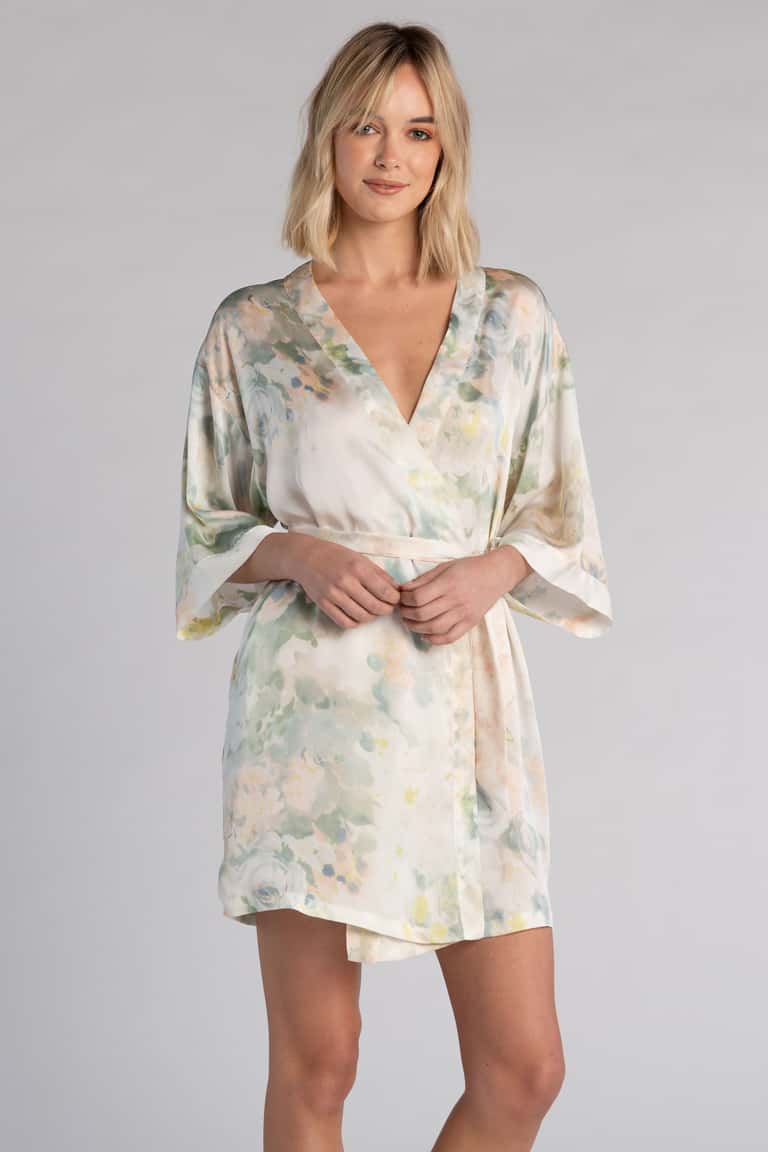 jenny yoo Isabella Robe Vintage Floral Ivory Sage Multi