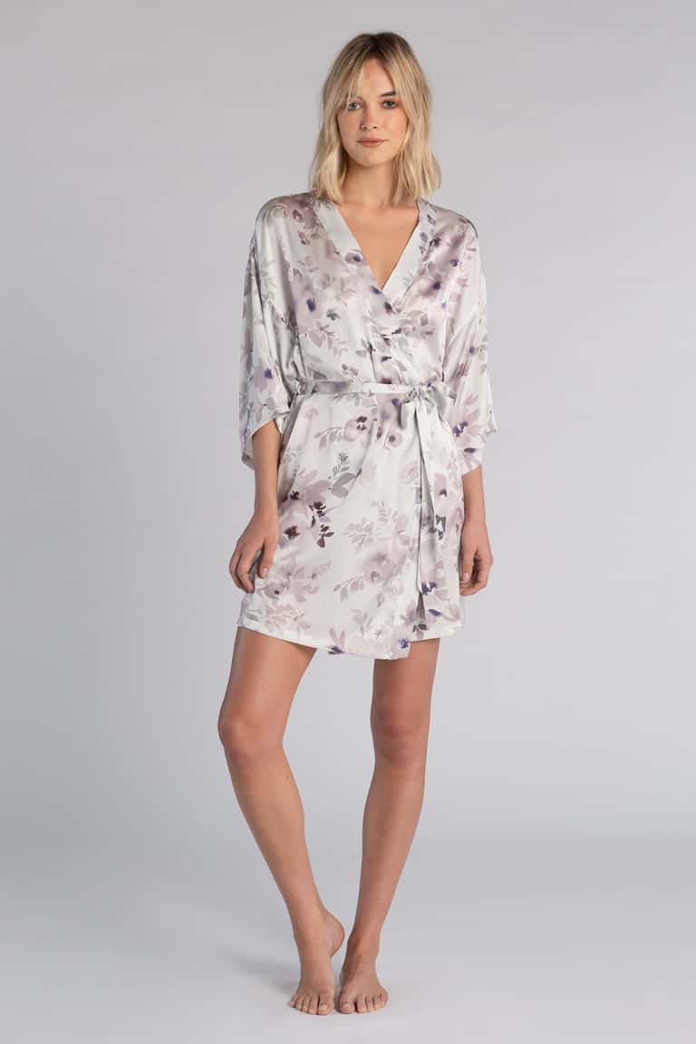 jenny yoo Livy Robe Lilac Painted Petals Print